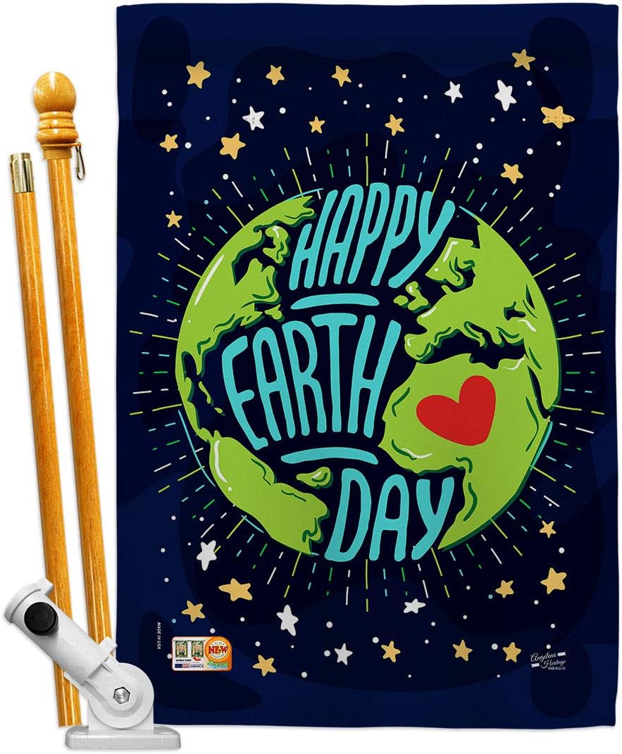 Happy Earth Day House Flag Sweet Life Peace Support Environmental Protection Small Decorative Gift Yard Banner Double-Sided Made In USA 28 X 40