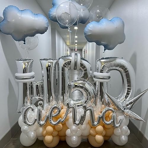 Vista 17 de Globos plateados de la letra M de 40 pulgadas, globos grandes del alfabeto M, globos plateados de papel de aluminio para decoración de cumpleaños