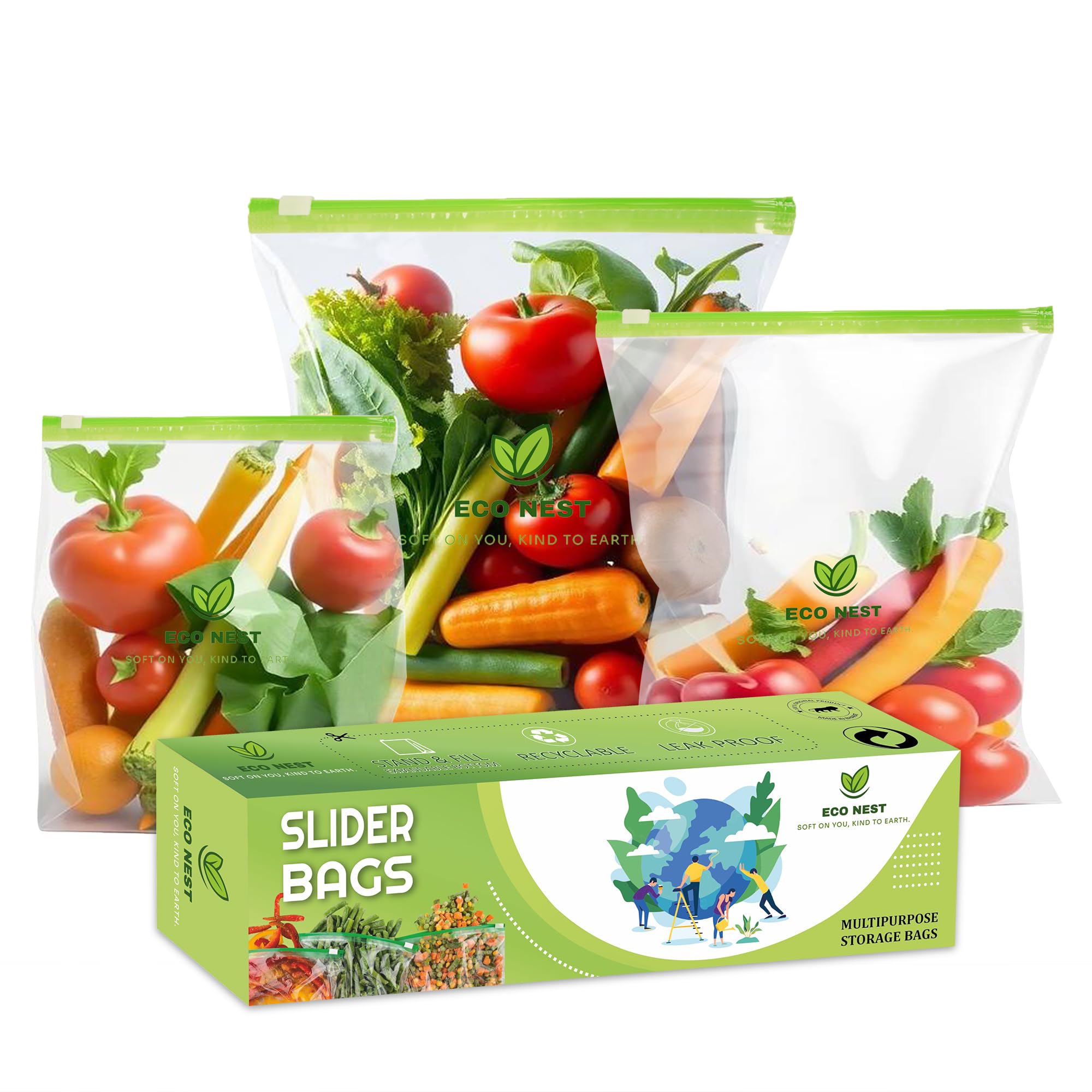 15 Multipurpose Slider Storage Bags (5 Medium + 5 Large + 5 Extra Large) with Expandable Bottom for Extra Storage | Reusable, Leakproof, Freezer & Fridge Safe, BPA-Free Bags-image-20