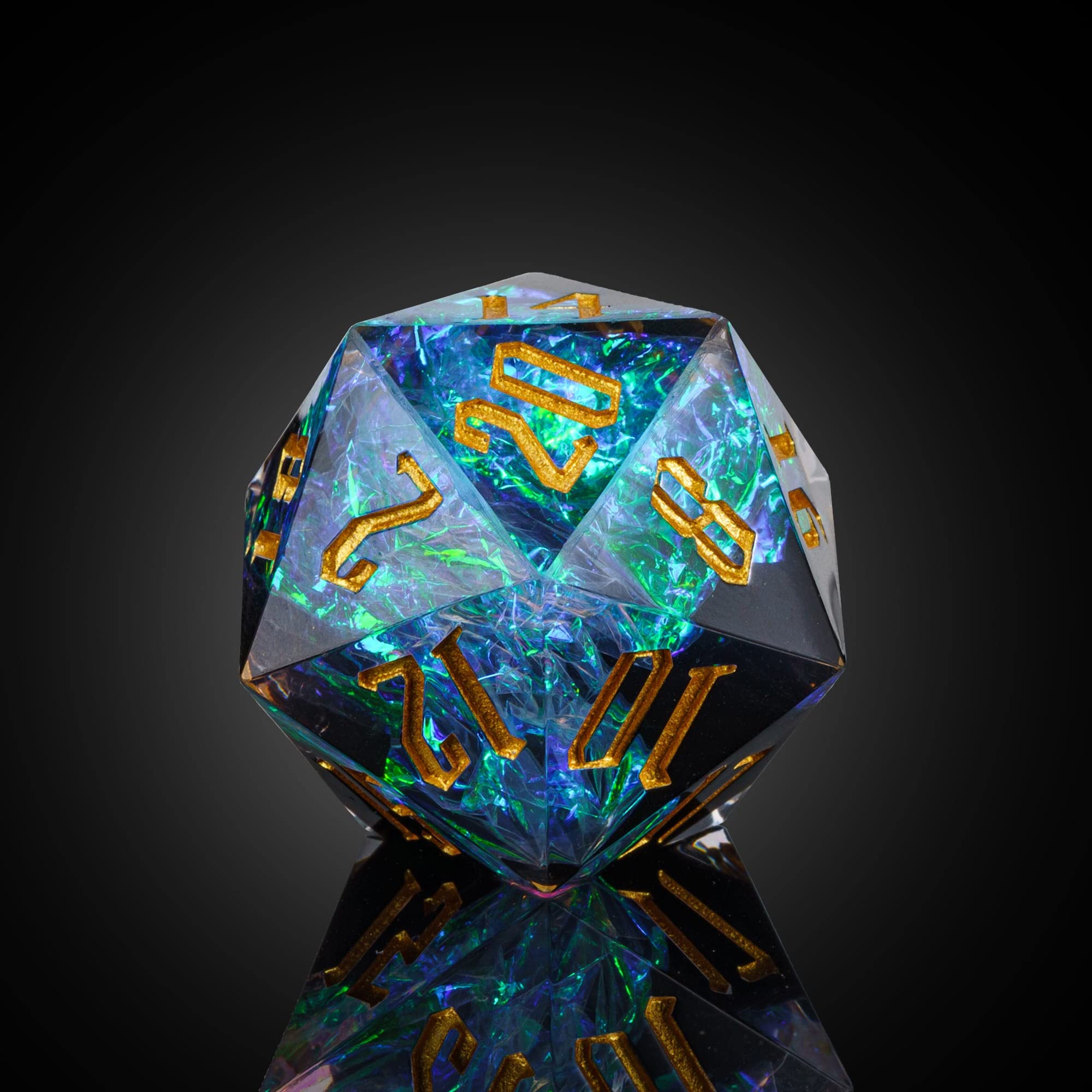 Cusdie Dadi D20 DND da 33 mm, con bordi affilati e inclusioni in lamina glitterata, dadi singoli da 20 lati, per giochi di ruolo come regalo per giochi di ruolo come dungeons e draghi (nero