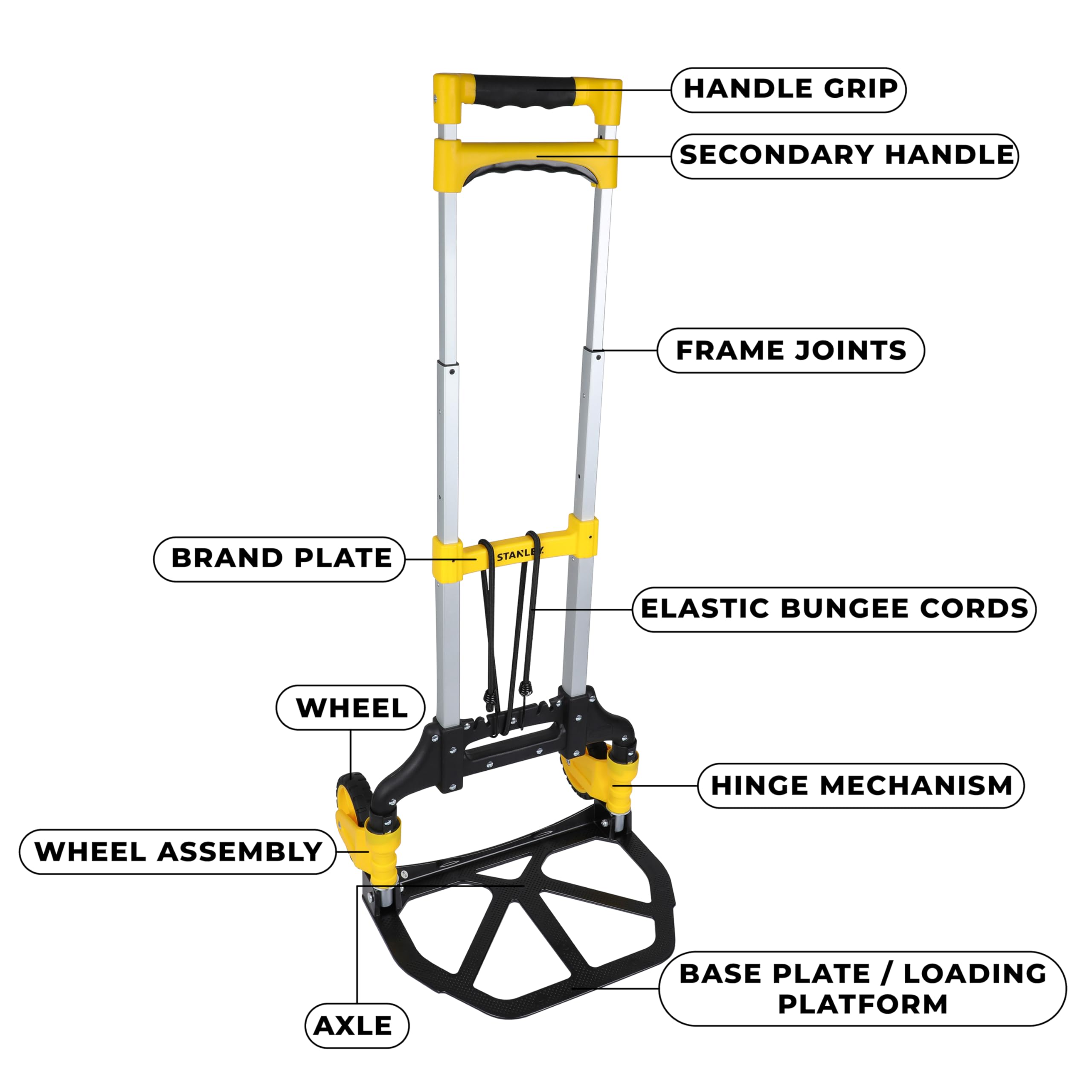 Stanley Faltbarer Sackkarre SXWTD-FT516 - Max. 60KG - Leichtes Aluminium - 40 x 41 x 100 cm - Schwarz/Gelb