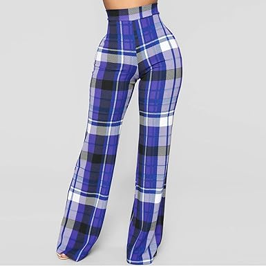 Pantalones a cuadros para mujer, pierna ancha, parte inferior abierta,  pantalones de salón de moda para mujer : Ropa, Zapatos y Joyería -  Amazon.com