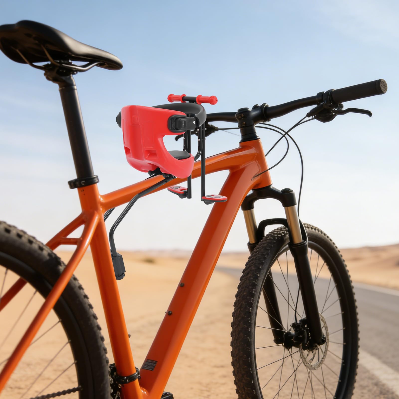 Seggiolino Bici Anteriore Bambino, Max 50kg, 8 Mesi - 4 Anni, Acciaio & PU, Con Poggiapiedi & Manici, Rosso