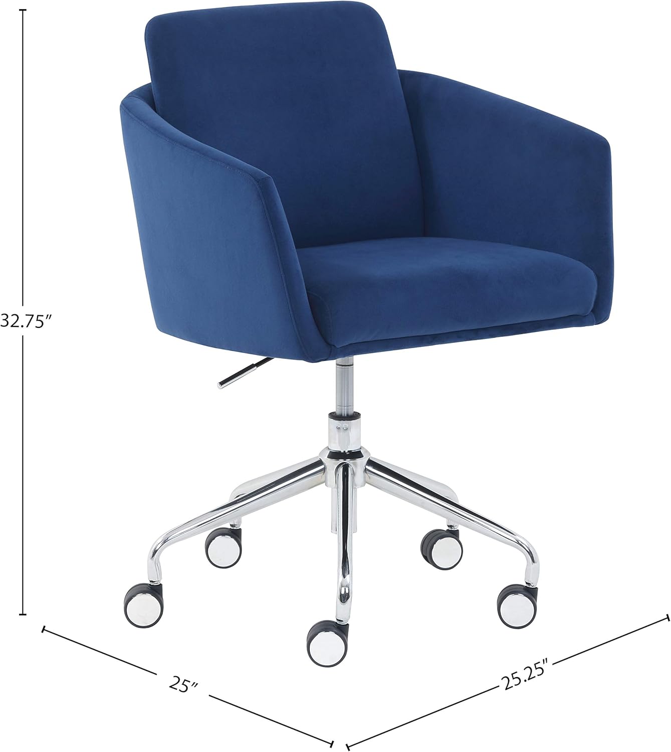 40% Off Discount Amazon Brand – Rivet Bertha Mid-Century Velvet-Upholstered Swivel Office Chair, 25.25W, Sapphire Blue with Chrome Finish