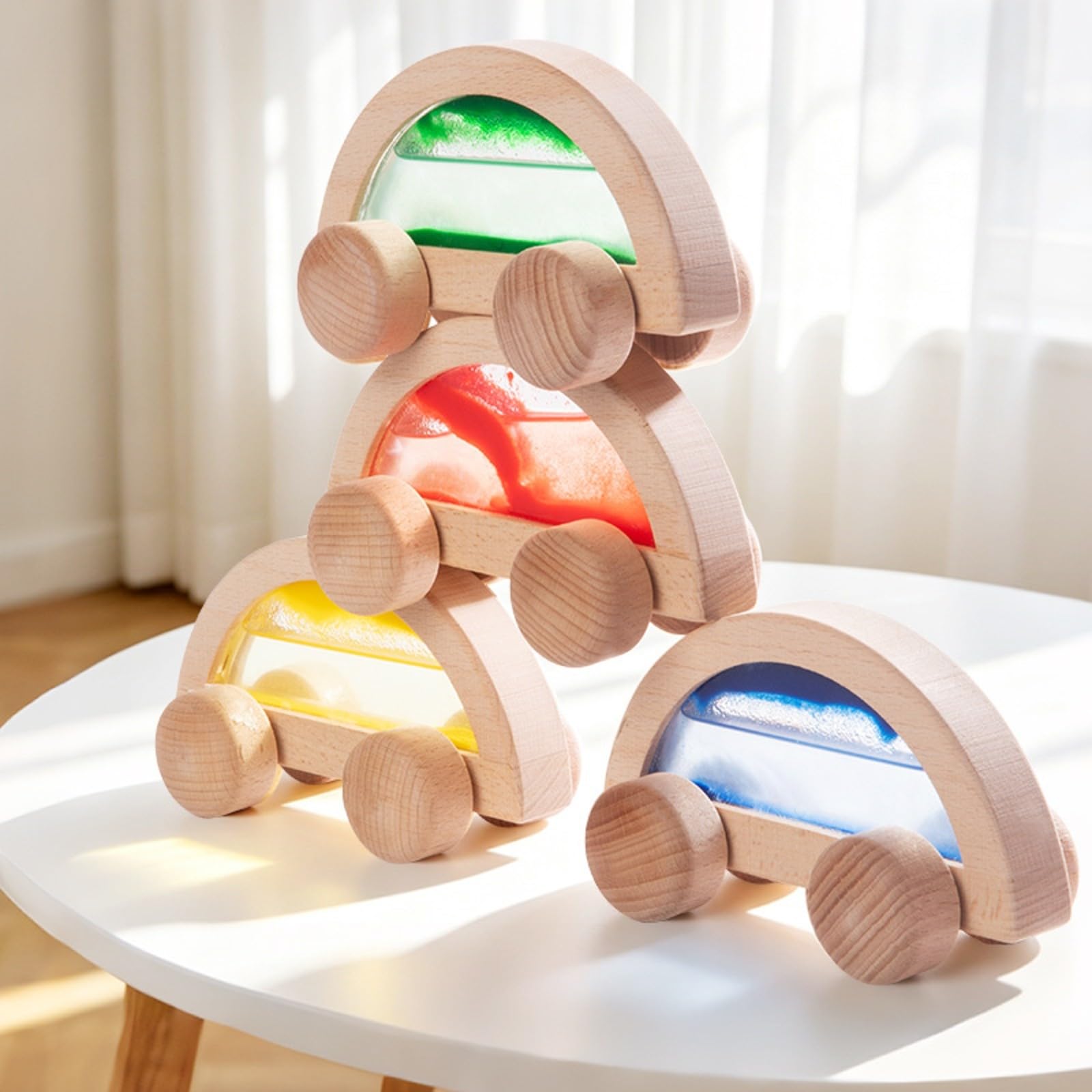 Qianly Blocco Sensoriale in Legno Tattile | Pratica Motricità Fine, Macchinina Sensoriale in Legno con Display a Particelle, per Stanza dei Giochi