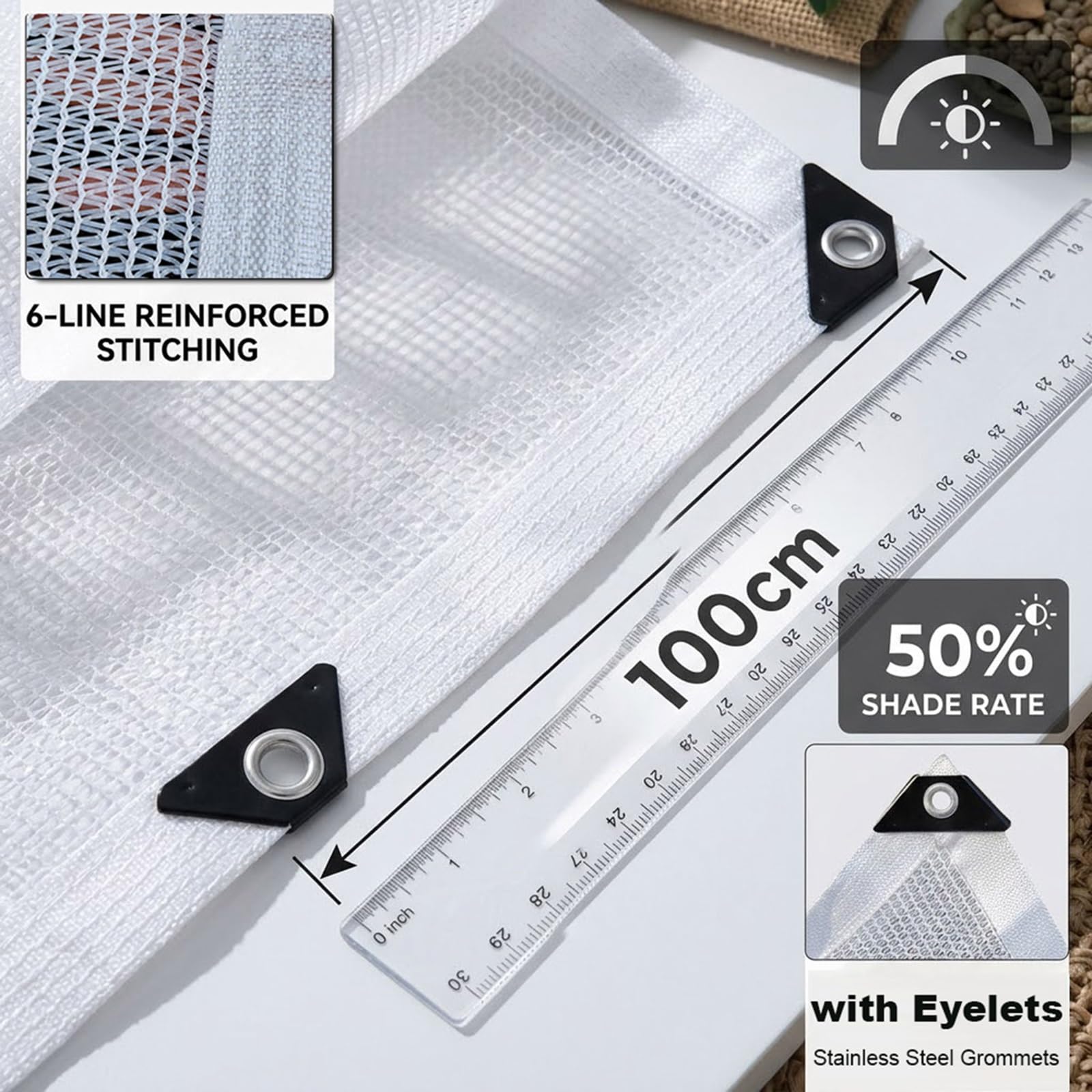 Voile Ombrage Blanc Filet D'ombrage avec Oeillets, pour Terrasse, Jardin