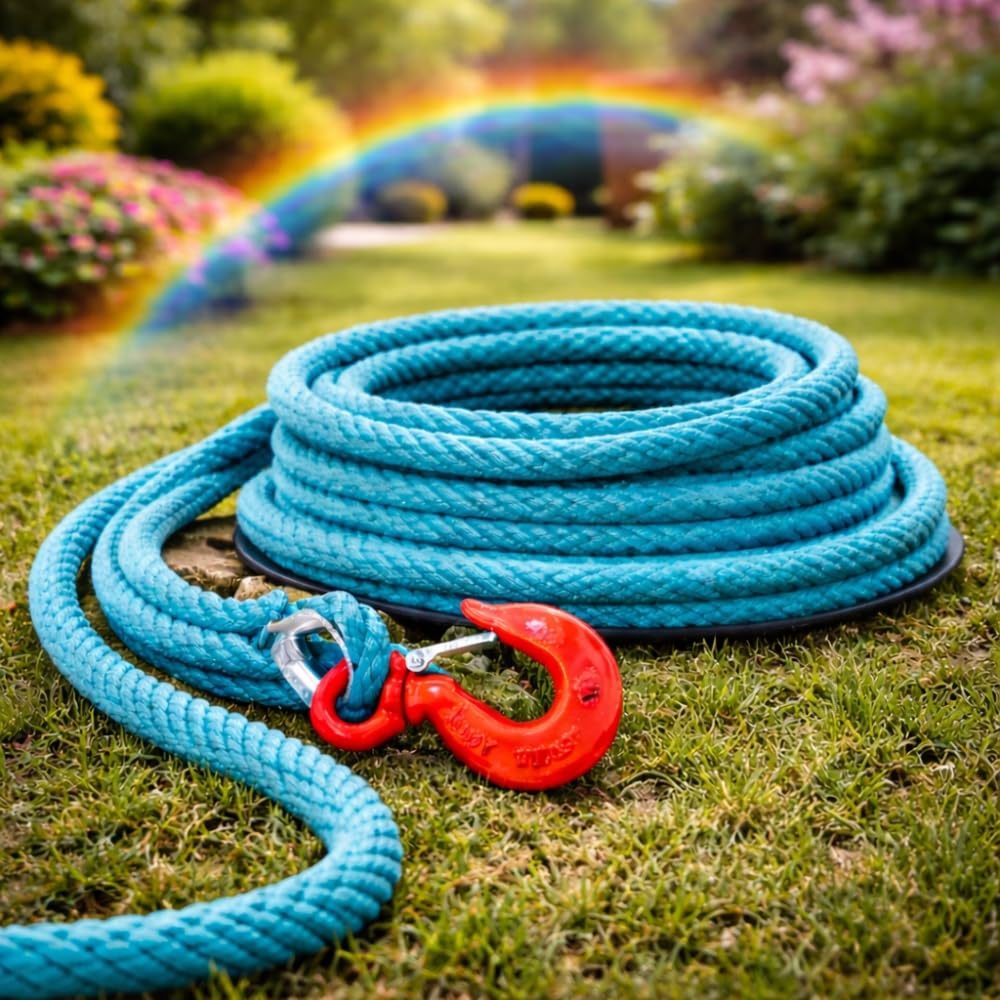 Seilrolle mit Haken und Kausche 15 m – geflochten aus Polypropylen, robust und vielseitig, Durchmesser 23 mm, Entenblau