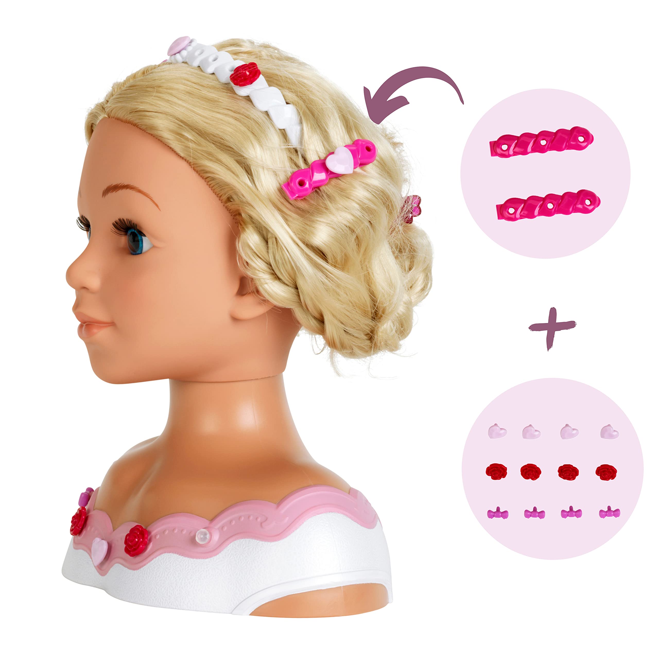 Theo Klein 5242 Schmink- u. Frisierkopf Rose| Mit Haarschmuck und Kosmetik | Spielzeug für Kinder ab 3 Jahren