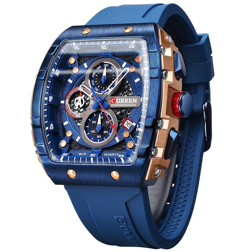 Men's Chronograph Sport Watch Waterproof Military Watches for Men Analog Quartz Wristwatch with Date Display Silicone Strap Outdoor Clock