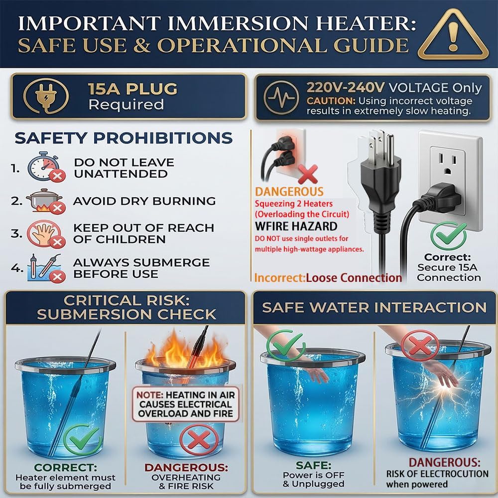 3000W Immersion Water Heater, Portable Baptistry Heater With WiFi Timer, Submersible Bathtub Pool Heater For Inground Above Ground Pools, Inflatable Hot Tub And Livestock Tanks, 240V