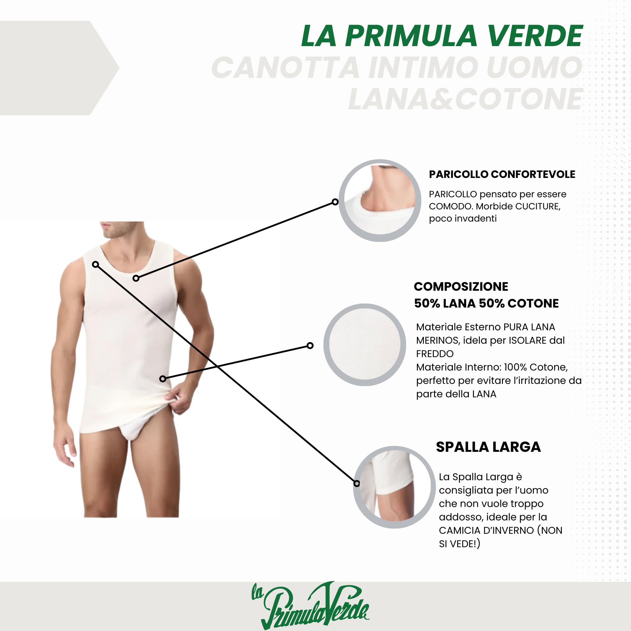Camiseta de tirantes para hombre, ropa interior de hombro ancho, lana y algodón, camiseta térmica para hombre, camiseta térmica de hombre, fabricada en Italia