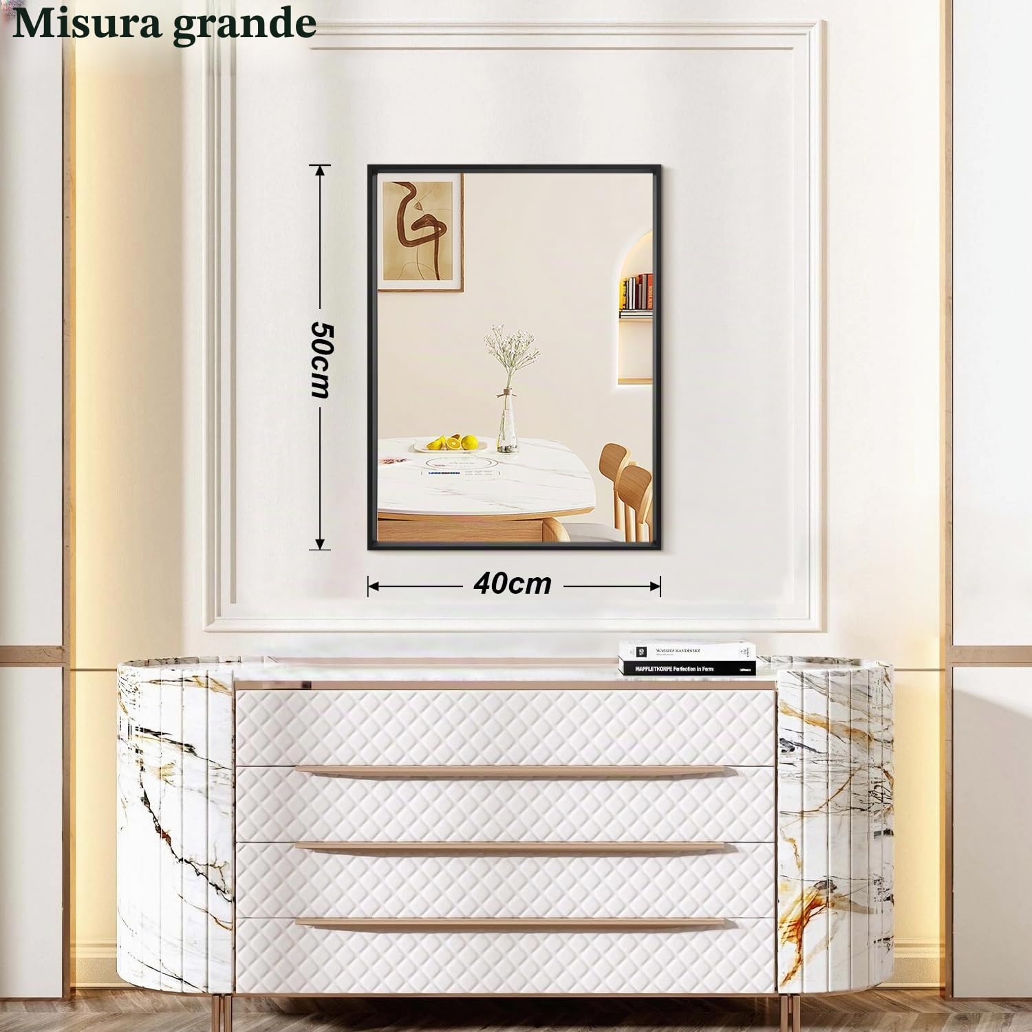 AAZZKANG Specchio nero da parete rettangolare in metallo, 50 x 40 cm, decorativo da parete per camera da letto, bagno, soggiorno, verticale o orizzontale
