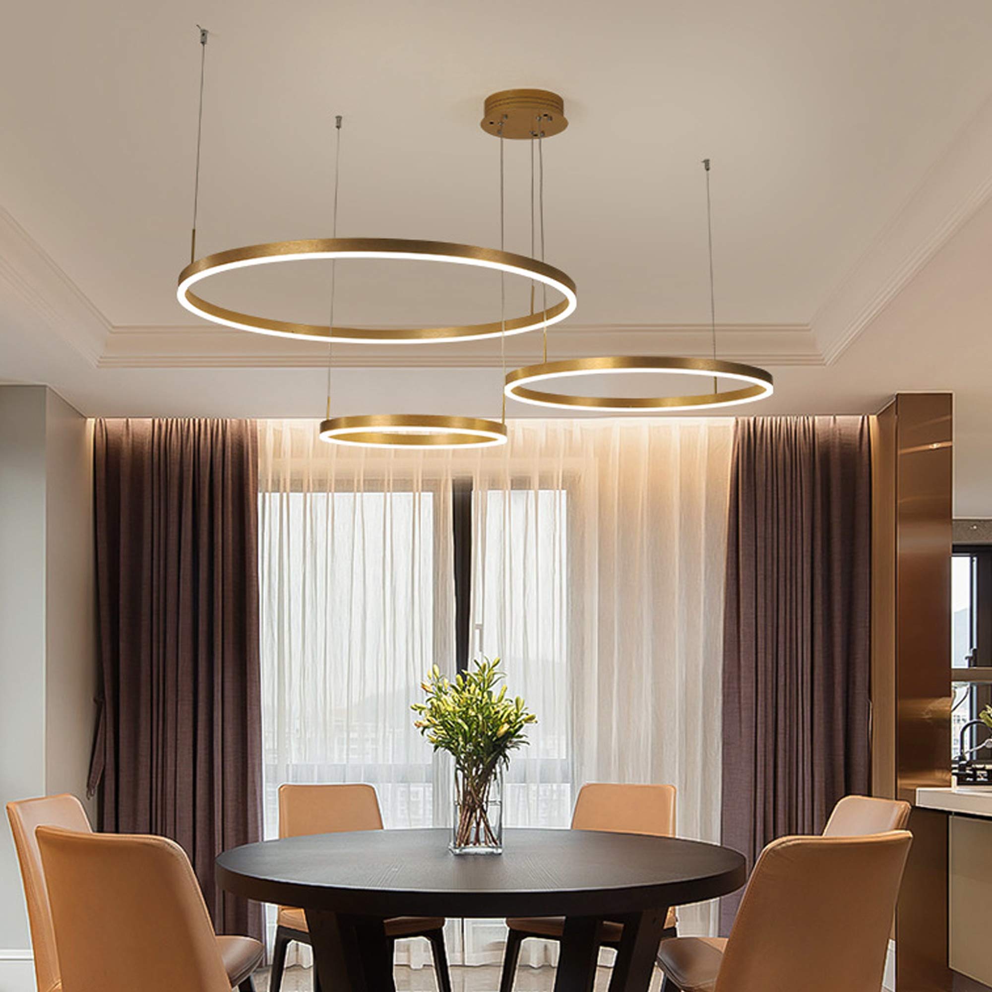 LED Pendelleuchte Hängeleuchte Hängelampe Moderne Ring Kronleuchter Fernbedienung Dimmbar Pendellampe Einstellbare Deckenleuchte Cafe Wohnzimmer Esszimmer Dekoration Deckenbeleuchtung 4Rings