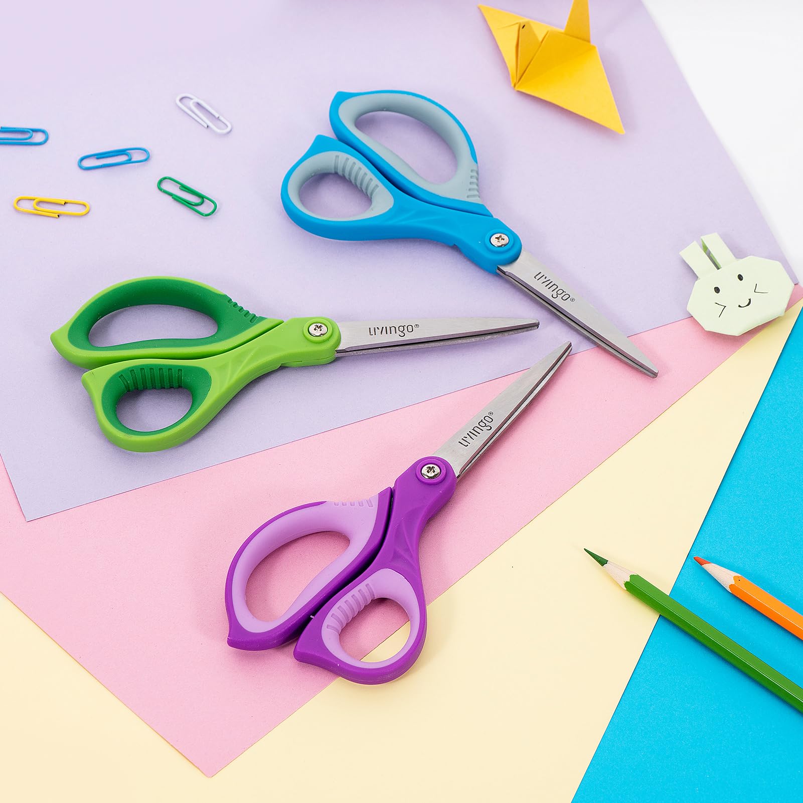 LIVINGO Ciseaux scolaires – Lame aigüe et pointue Ciseaux polyvalents pour élèves, enseignants, projets de bricolage, écoles secondaires, collèges, bureaux, maison. Adaptés pour gauchers et droitiers.