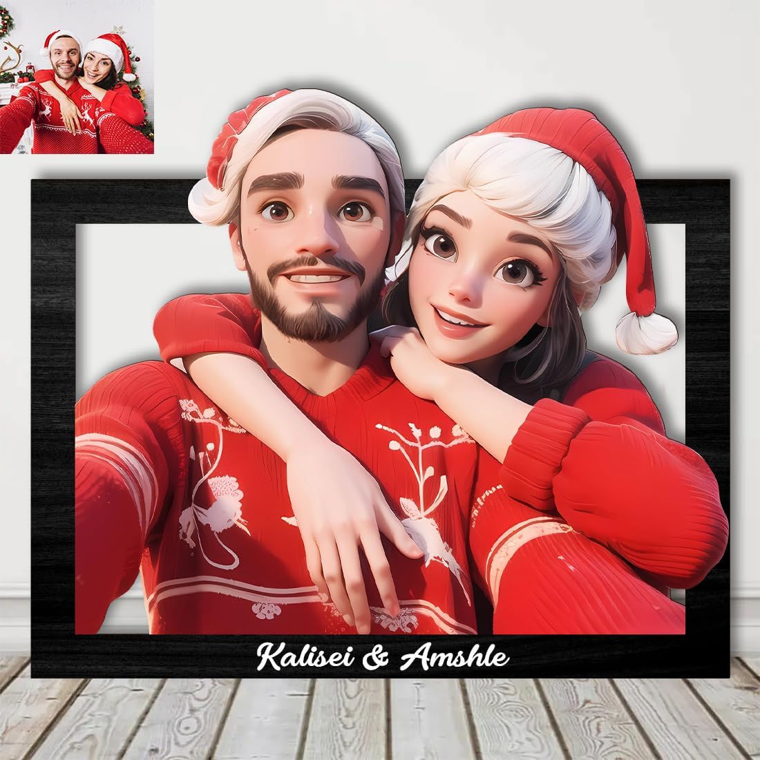 Personalized 3D Photo Frame Sign - Custom Cartoon Style Family Portrait, Perfect for Wedding, Anniversary, Christmas, Thanksgiving - Modern Home Decor Gift, Family Portrait Cartoon Style Frame