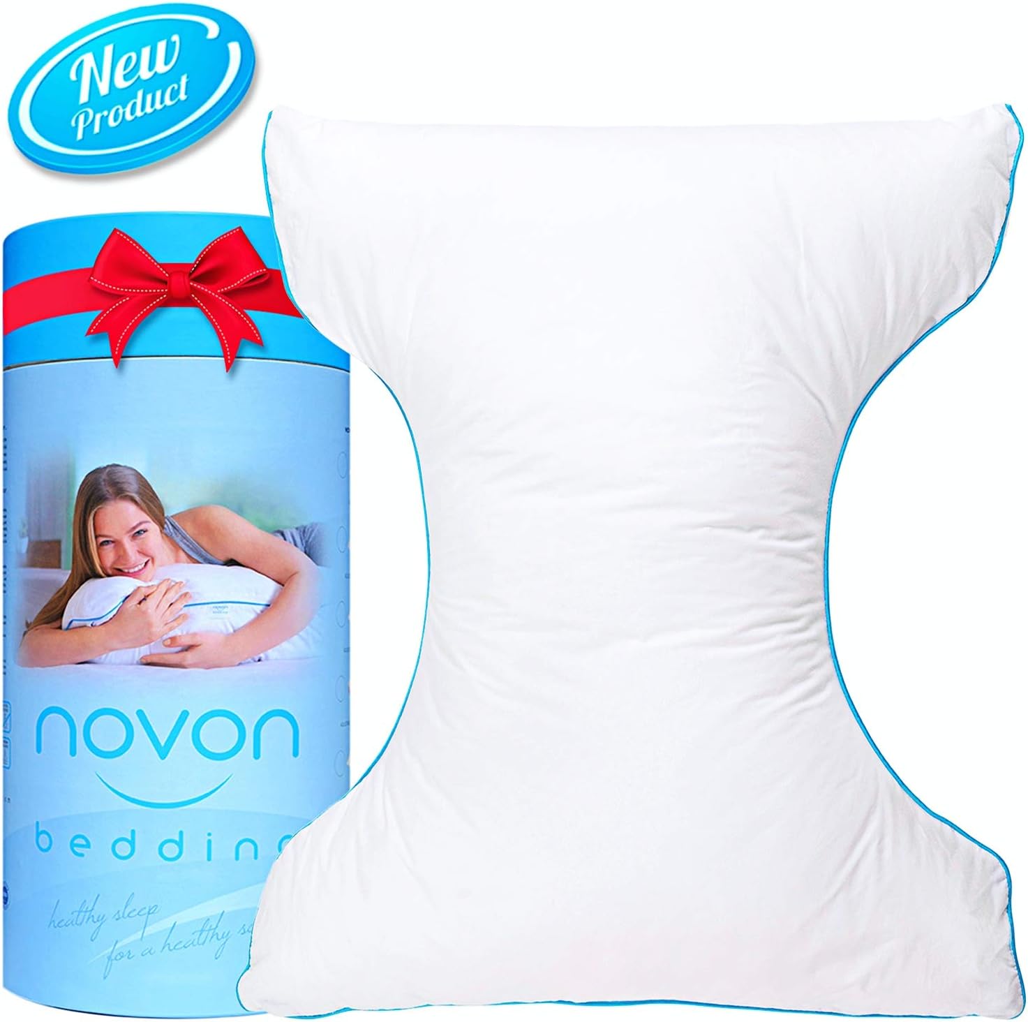 Adjustable Ergonomic Hypoallergenic Curved Butterfly Pillow for Side Back Stomach Sleepers | Orthopedic Neck Shoulder Back Support and Pain Relief Comfort Pillow w/Removable Cover