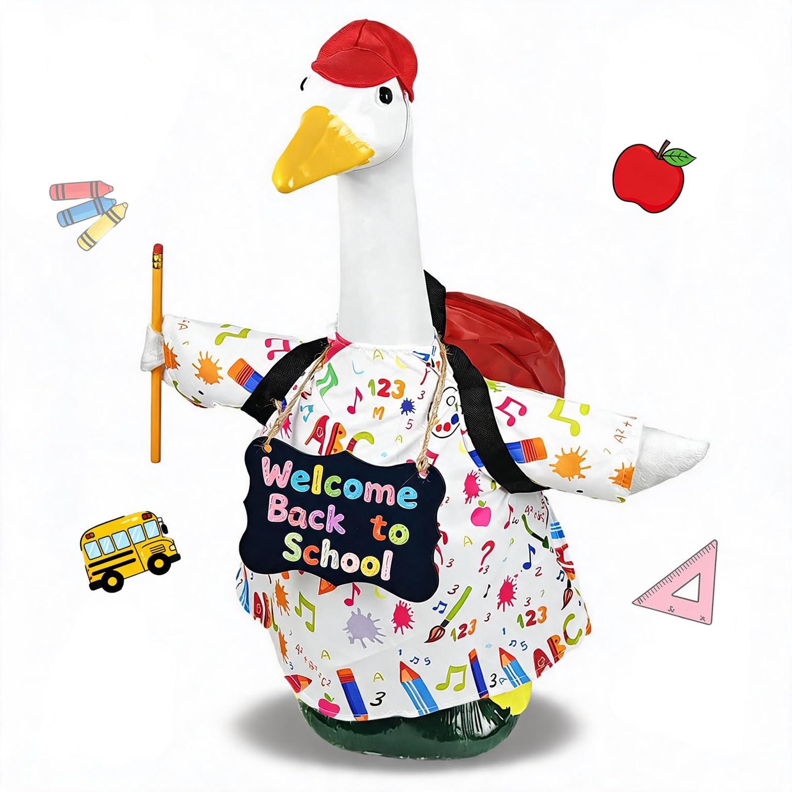 Ugvmn Porch Goose Outfits Back to School Patriotic Goose Clothes Fits 23" Cement Geese Statue Costume for Outdoor Garden Yard Lawn Patio (White)