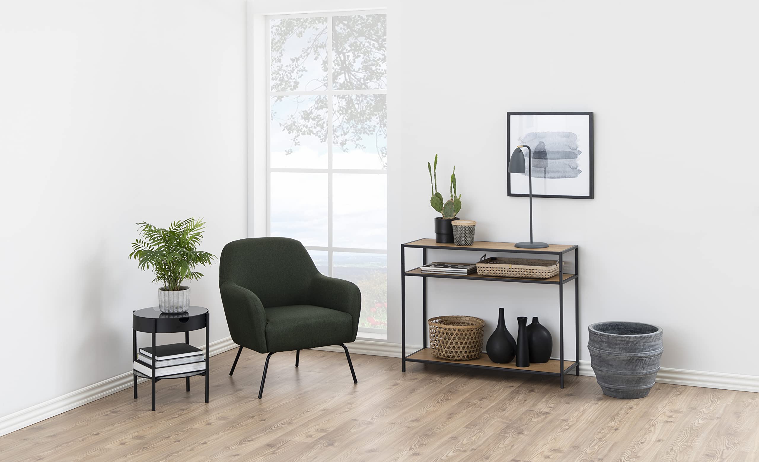 AC Design Furniture Jörn rechteckiger Konsolentisch mit 2 Ablagen, Ablagen aus Wildeiche und schwarzem Metallrahmen, vielseitige Wohnzimmermöbel, kleine Raummöbel, Ordnung Home Office