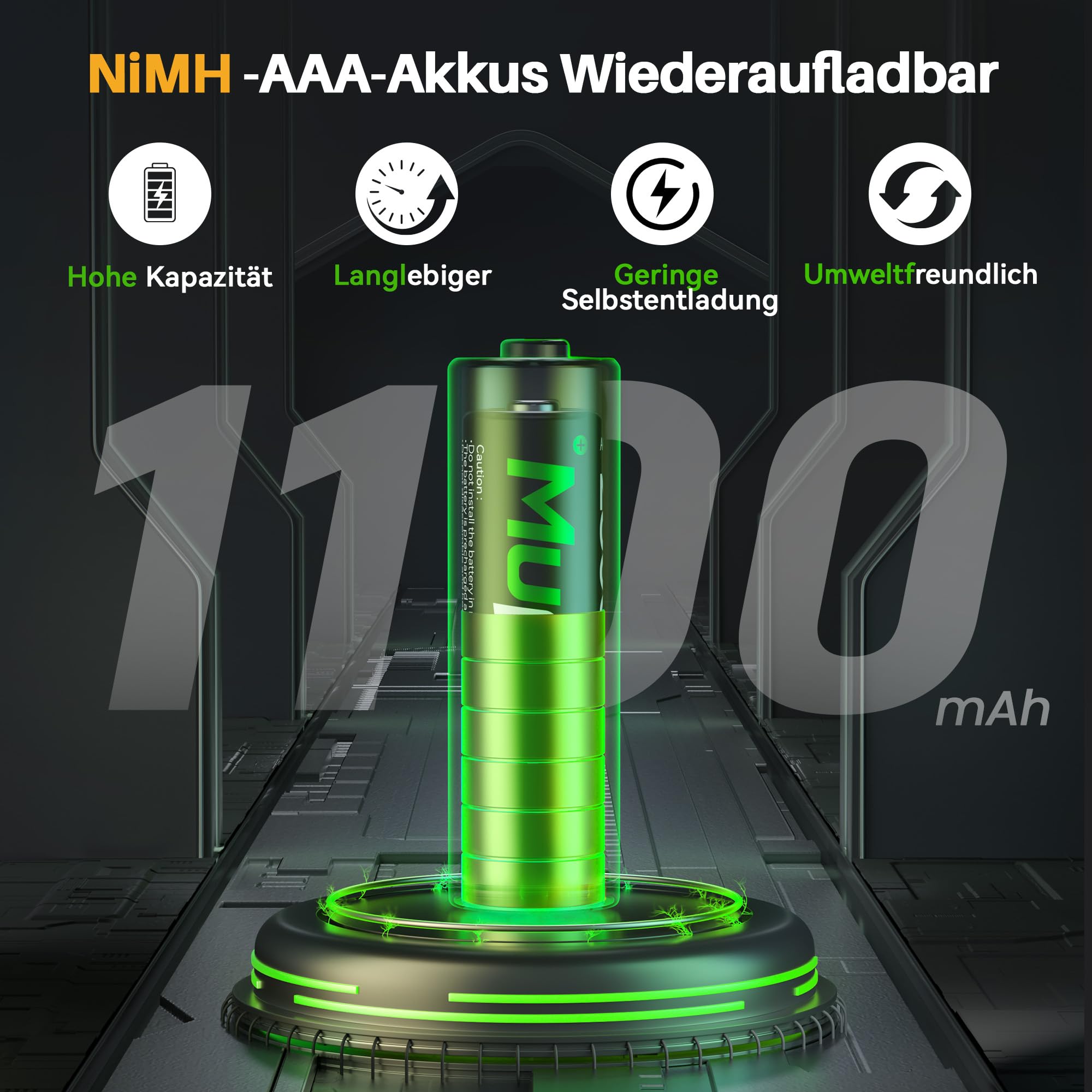AAA Akkus Wiederaufladbar mit Ladegerät 16er-Pack,Akku-Ladegerät AA/AAA für Lithium/NiMH,Aufladbare Batterien AAA NiMH 1.2V 1100mAh,Akku AAA für Gigaset Telefon,Spielzeug,Walkie Talkie,Kamera