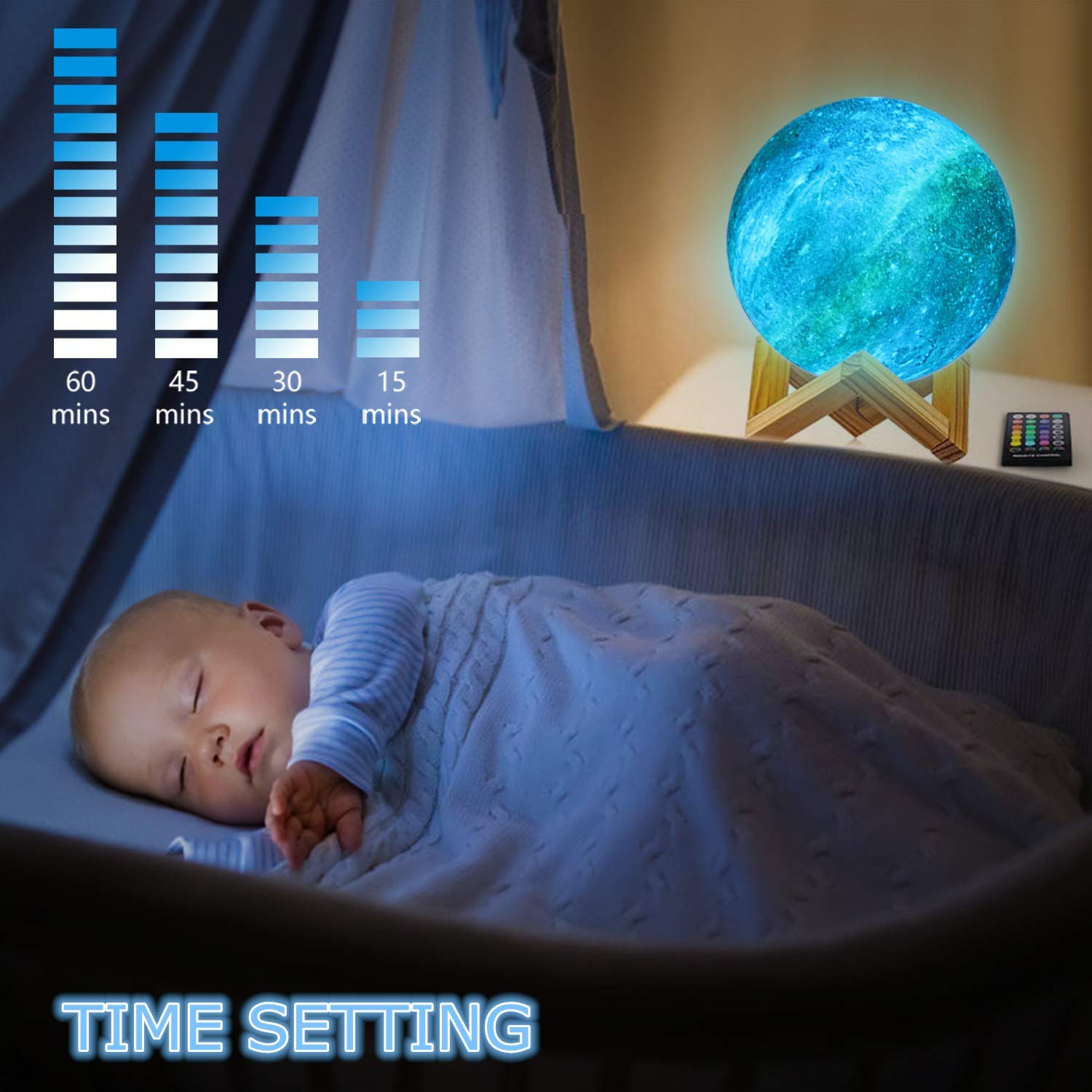 Moon Lamp, Night Light, LOGROTATE 16 Colors Galaxy Lamp 3D Printing Kids Moon Light with Stand/Remote Control/Touch/USB Rechargeable, Moon Night Light for Kids Baby Friends Family Gifts (4.8 inch) : Tools & Home Improvement