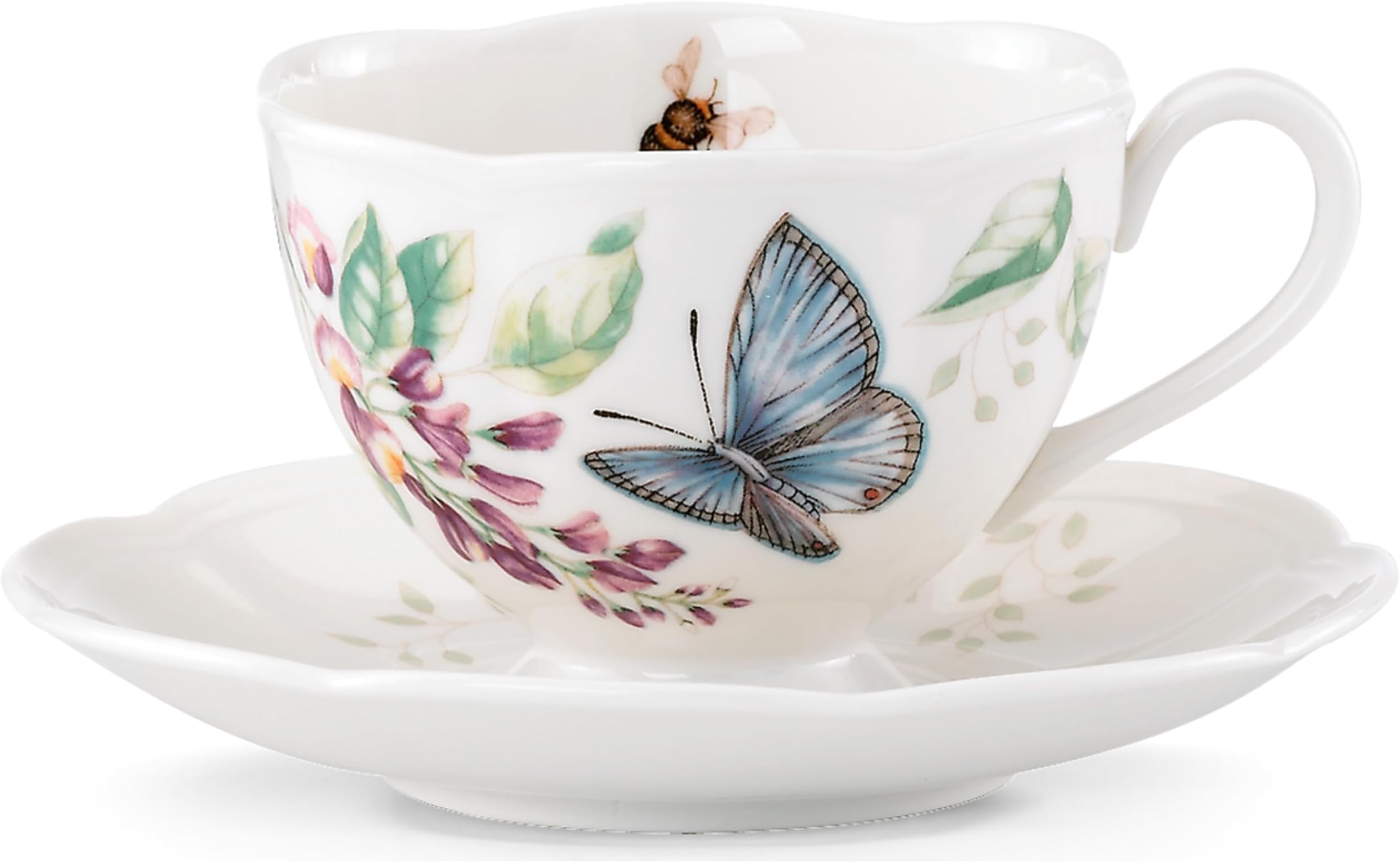 Porcelain Meadow Cup and Saucer, 1.3 LB, Blue Butterfly