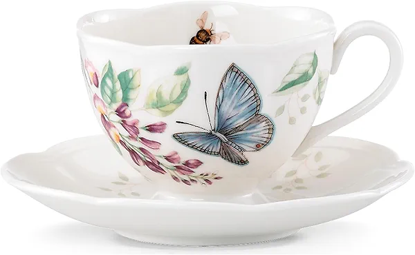 Lenox Porcelain Meadow Cup and Saucer, 1.3 LB, Blue Butterfly