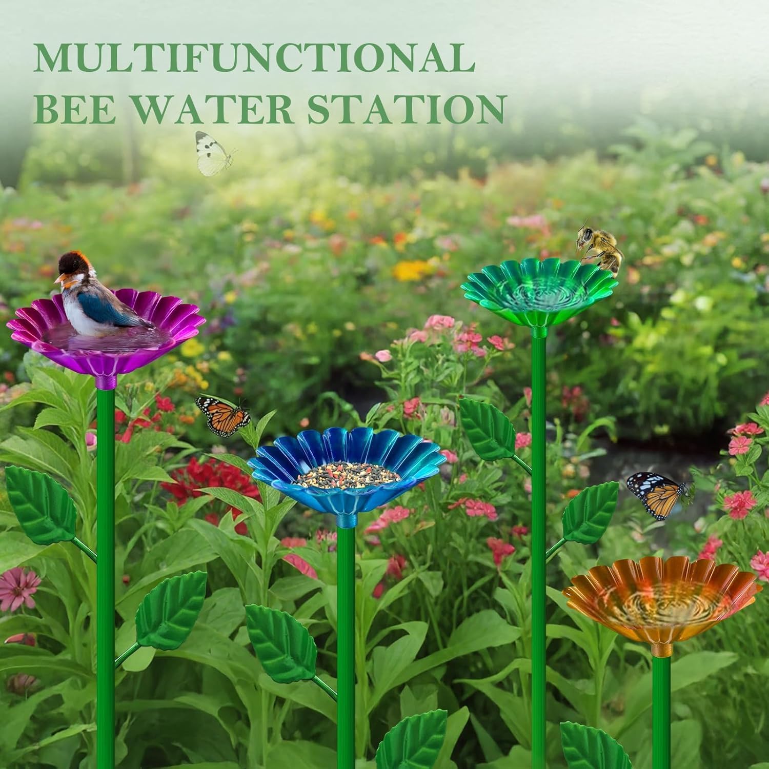 4 abbeveratoio per api da giardino, coppe per api, abbeveratoio in ferro, stazione d'acqua per api, stazioni di abbeveraggio, abbeveratoio a forma di fiore per balcone e giardino