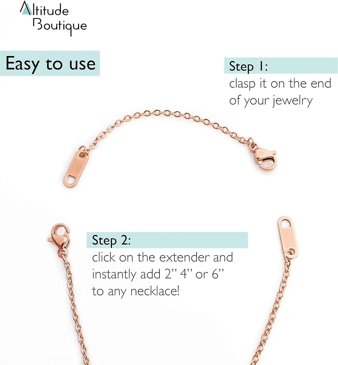Altitude Boutique 18k Gold Plated Necklace Extenders Delicate Necklace Extender Chain Set for Women 3 Piece Set, Extensions 2", 4", 6" Inches Hypoallergenic in Gold, Rose Gold, or Silver - Image 3