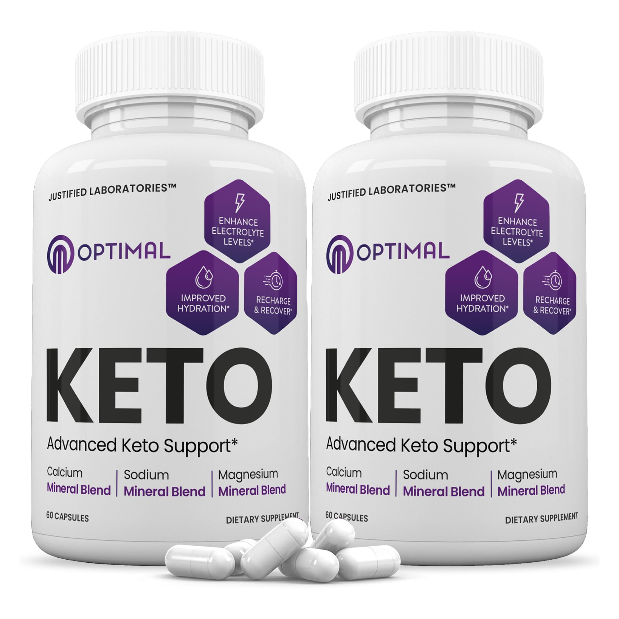 Justified Laboratories Optimal Keto - 60 Capsules, Pack of 2 - Ketogenic Support from Apple Cider Vinegar, Green Tea Leaf, Vitamin C, Vitamin D3 & Extra Virgin Olive Oil - 60 Servings 60 Count (Pack of 2)