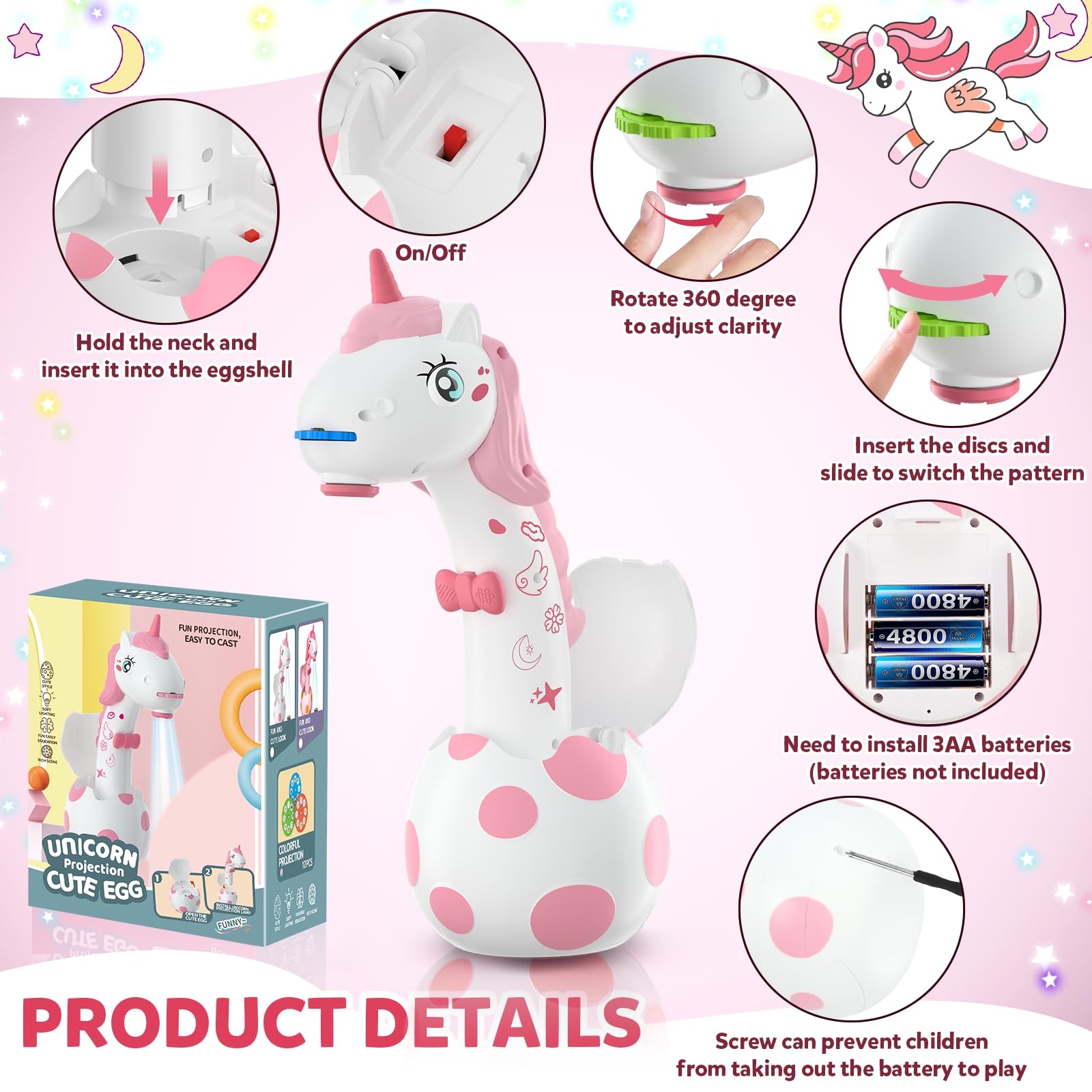 Proyector de dibujo de unicornio para edades de 5 a 7 años: proyector inteligente de dibujo y dibujo para niños con bonito aspecto de unicornio, 96 plantillas, juguetes para niños pequeños para 2