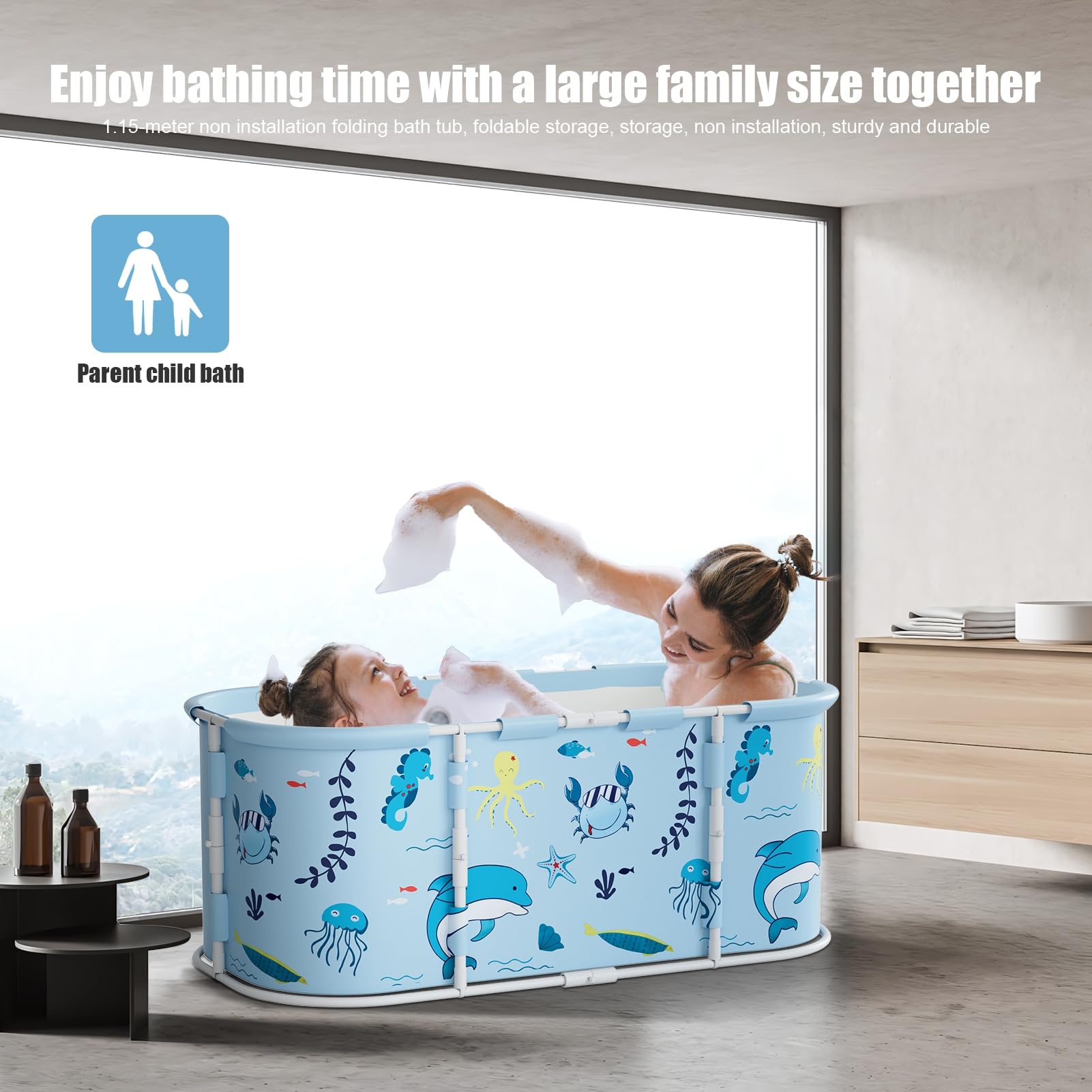 Vasca da Bagno Pieghevole da 109,2 cm - Portatile Extra Large con Telaio in Plastica, Autoportante per Famiglie