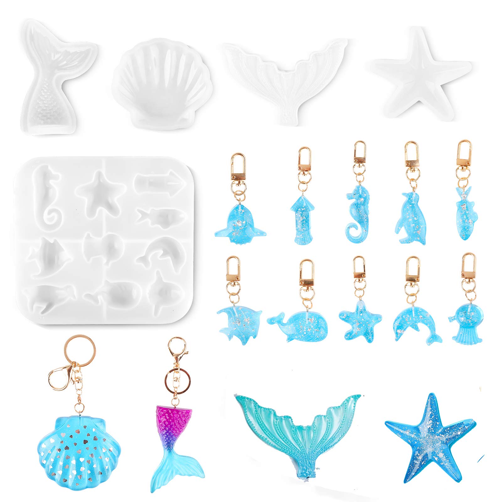 Molds Keychain for Resin Casting 5Pcs Resin Mold Keychain kit,PEGZOS Resin Silicone molds Keychain,for DIY Home Decoration,Handmade Gift