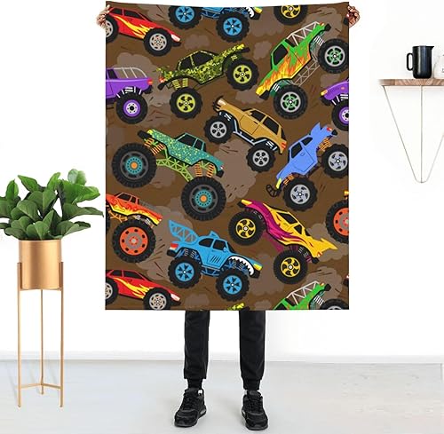Miniatura 9 de Manta fresca de monstruo con diseño de caricaturas de camión, ropa de cama suave, cálida y acogedora manta de franela de vellón de felpa, regalos