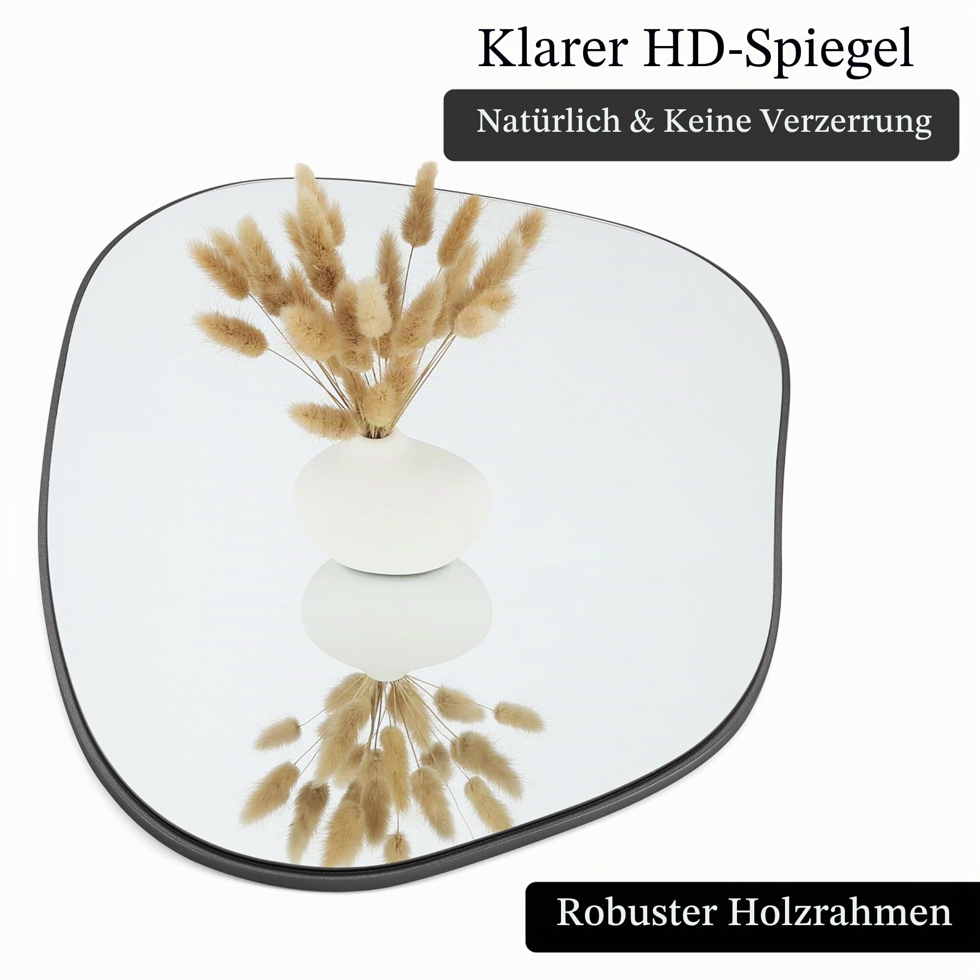 PERFNIQUE Asymmetrischer Spiegel 69 x 48 cm, Schwarz Unregelmäßiger Wandspiegel, Modernes Dekorativ für Wohnzimmer, Badezimmer, Schlafzimmer, Eingangsbereich