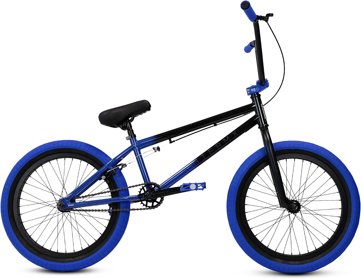 elite bmx freestyle bike, durable steel frame, available in 16", 18", and 20" sizes. new sizes 26" and 29" bmx bicycles. black blue 20"