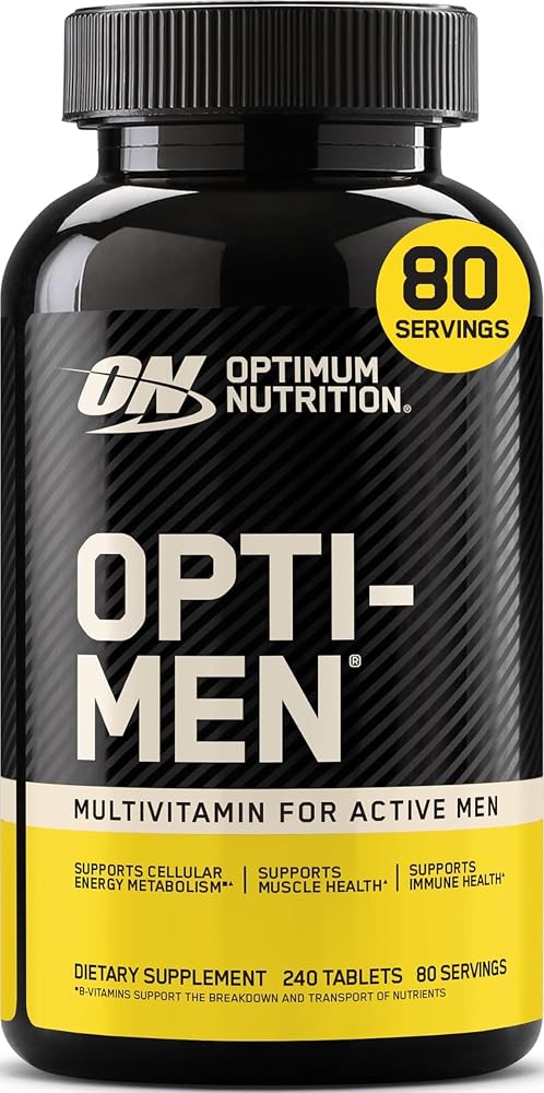 Optimum Nutrition Opti-Men Suplemento multivitamínico diario, 240 unidades | Multivitamínico para hombres activos, 25 vitaminas y minerales, vitaminas B, aminoácidos, apoyo inmunológico, tabletas fáciles de tragar