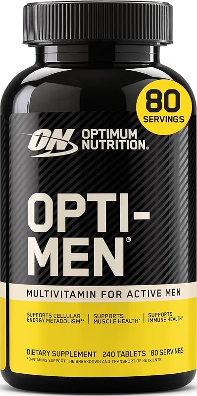 Optimum Nutrition Opti-Men Suplemento multivitamínico diario, 240 unidades | Multivitamínico para hombres activos, 25 vitaminas y minerales, vitaminas B, aminoácidos, apoyo inmunológico, tabletas fáciles de tragar