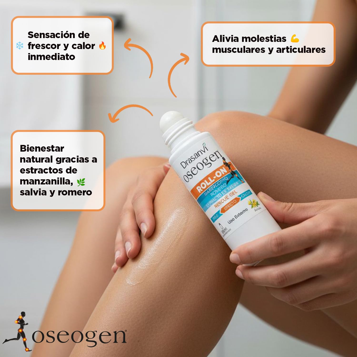 OSEOGEN Rescue Gel Roll-On con Árnica | Acción Localizada Frio-Calor| Para Músculos y Articulaciones |Efecto Analgésico y Antiinflamatorio | Con Extractos Vegetales,Rápido Alivio y Bienestar,60 ml