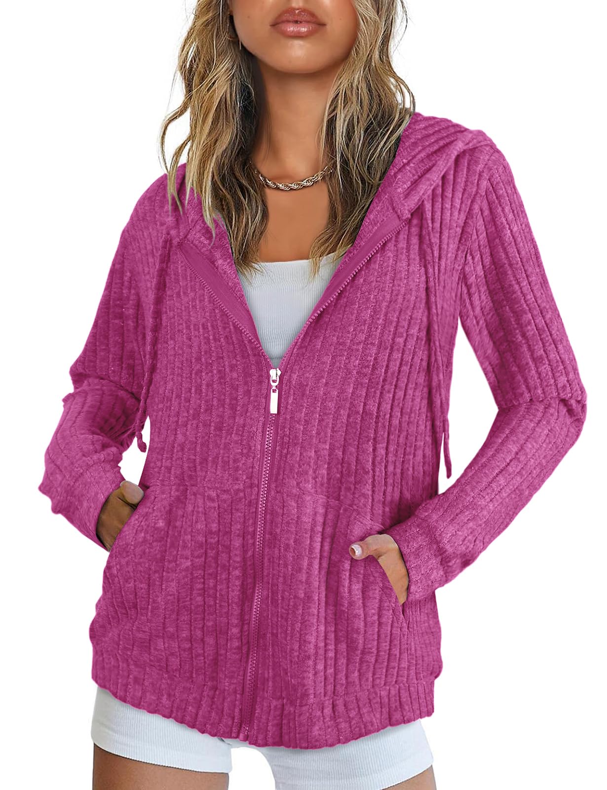 Flikity Zip Hoodie Damen Reißverschluss Sweatjacke mit Kapuze Basics Kapuzenpullover Damen Jacke Sommer Herbst Kleidung