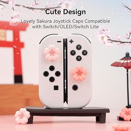 Miniatura 2 de GeekShare 4PCS Silicone Joystick Thumb Grip Caps, Kawaii Cherry Blossom Joystick Cover Compatible with SwitchOLEDSwitch Lite (Sakura)