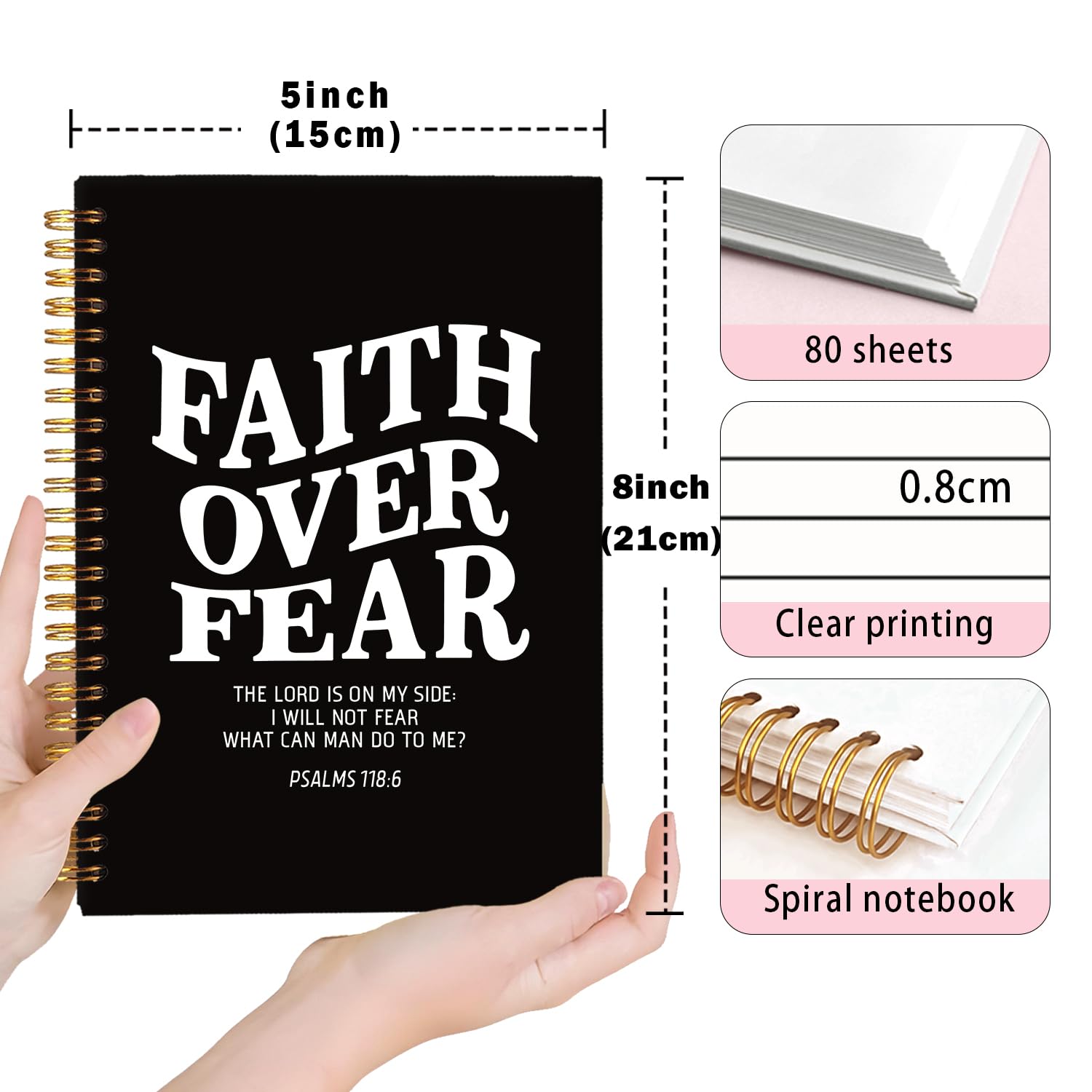 Lacama Taccuino nero ispiratore, regalo cristiano per donne, 160 pagine, quaderni biblici per prendere appunti, forniture scolastiche per ufficio, quaderni a spirale cristiani, 14 x 21,1 cm Faith Over