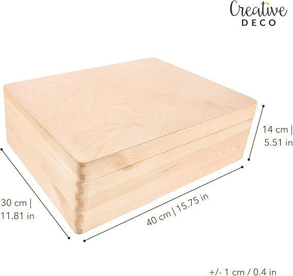 Creative Deco XL Plain Wooden Storage Box | 40 x 30 x 14 cm (+/-1 cm)