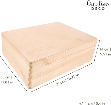 Creative Deco XL Plain Wooden Storage Box | 40 x 30 x 14 cm (+/-1 cm)