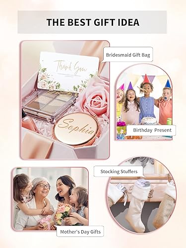 Miniatura 44 de Espejo compacto para bolso, espejos de maquillaje de bolsillo de metal con aumento de doble cara 1X/2X (redondo, cian)