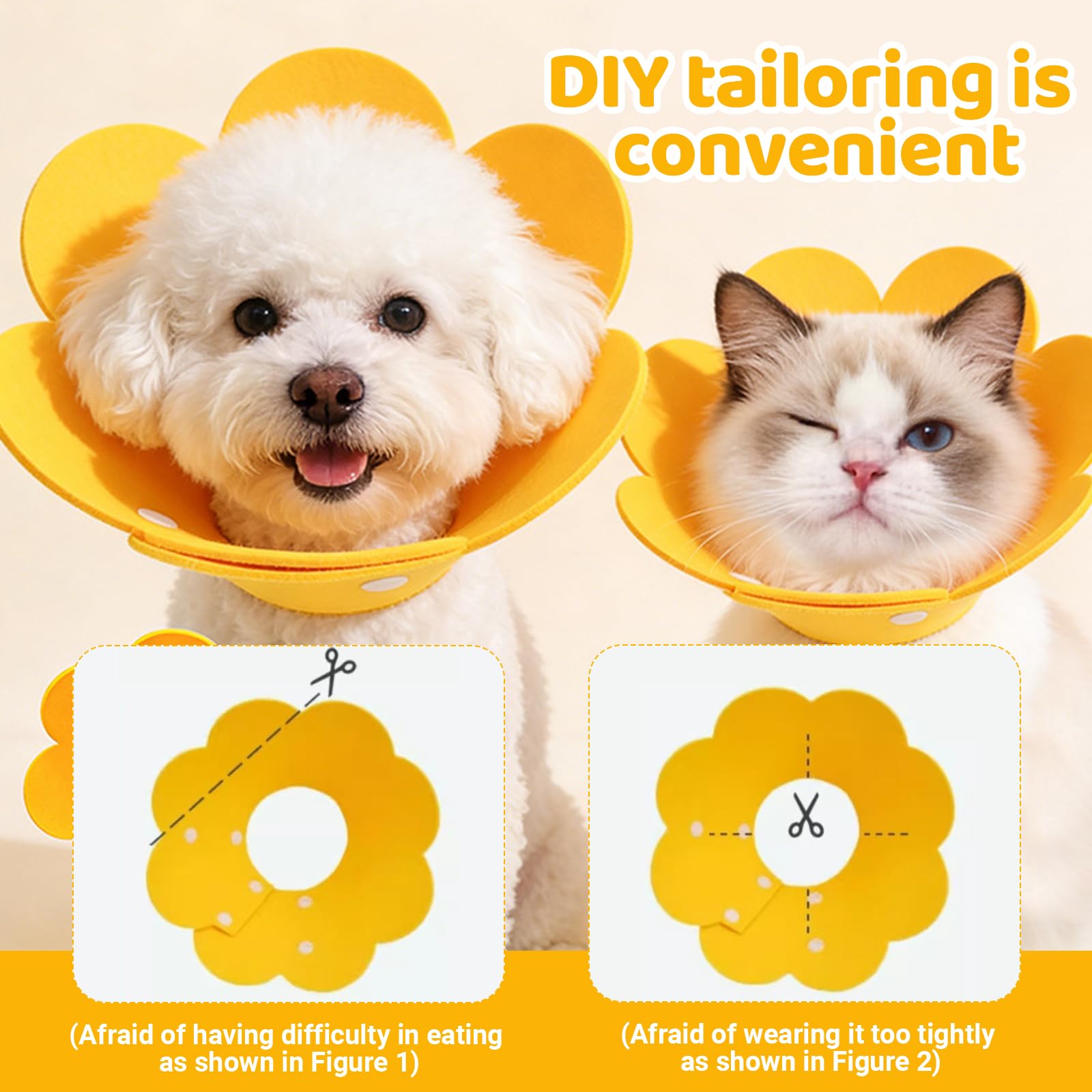 8 sztuk obroży ochronnych dla kotów, miękki kołnierz przeciwko ukąszeniom, kołnierz w rozmiarze M, miękka ochrona gojenia się ran i pielęgnacji kotów, szczeniaków (żółty, pomarańczowy, różowy