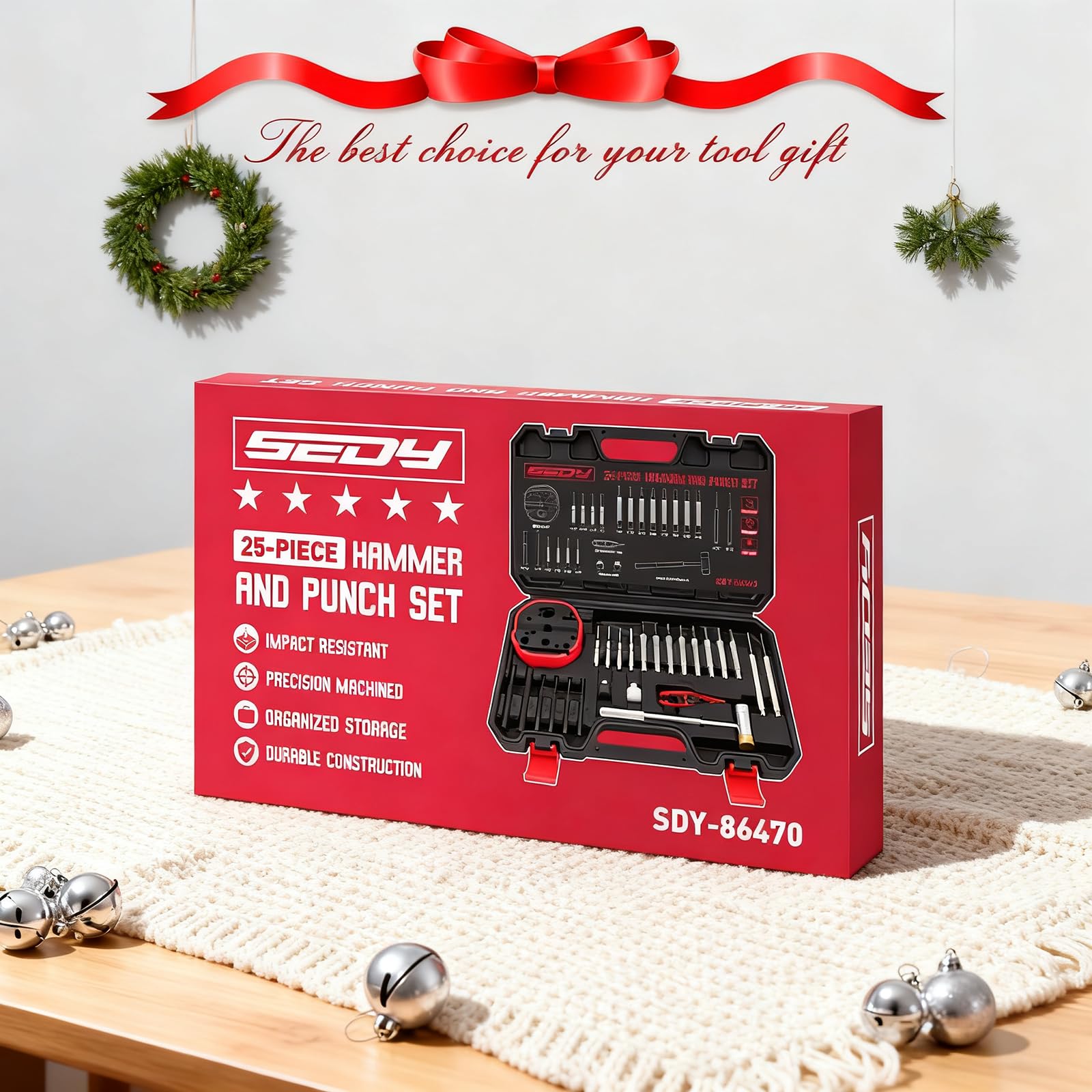 25-Piece Steel Roll Pin Punch Set with Hammer and Bench Block N9694