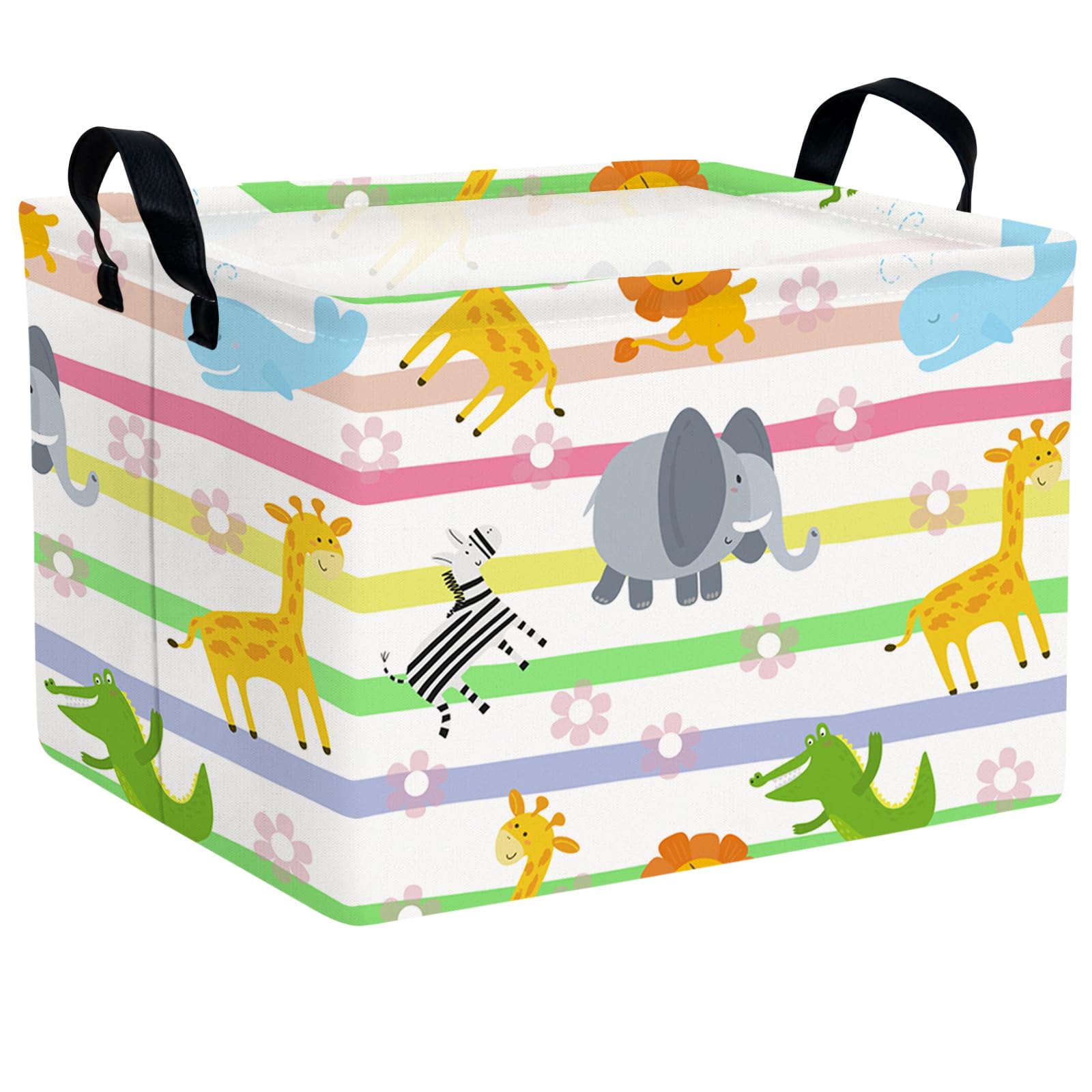 Cute Rectangle Woodland Animal Baby Girl Basket Nursery Playroom Bedroom Decor Clothes Toy Storage Basket Linen Canvas Colorful Animals