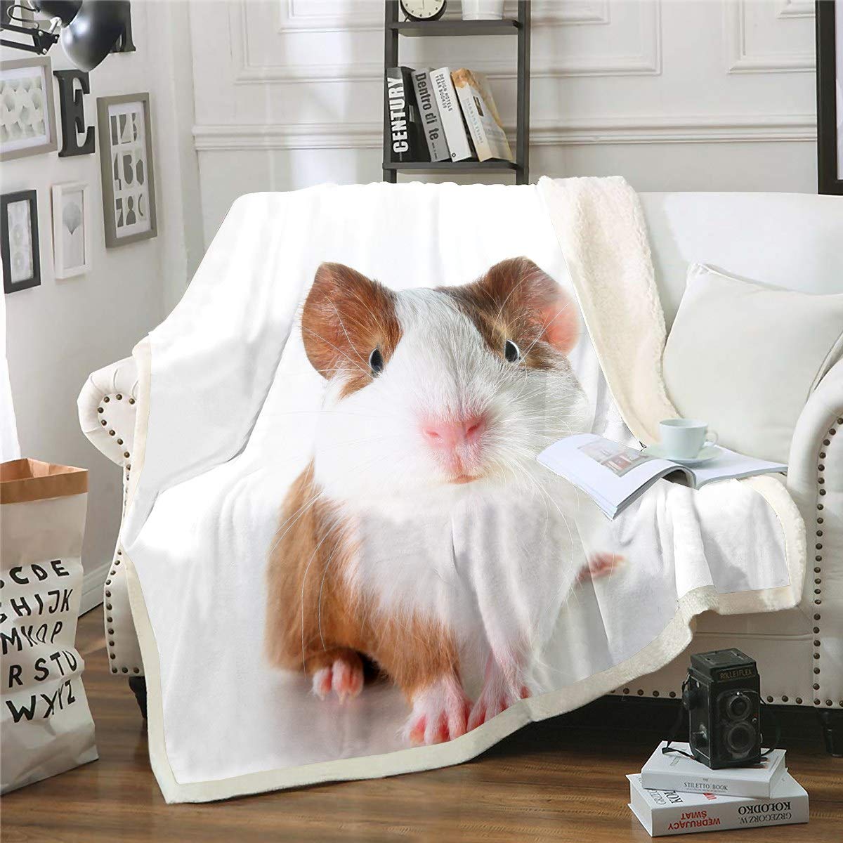 Loussiesd Girls Colour 4 Guinea Pig Fleece Blanket For Boys Children Cute Cavy Pattern Sherpa Throw Blanket Decorative Lovely Pet Fuzzy Blanket 3D Animal Theme Plush Blanket Double 60"X79" Blanket