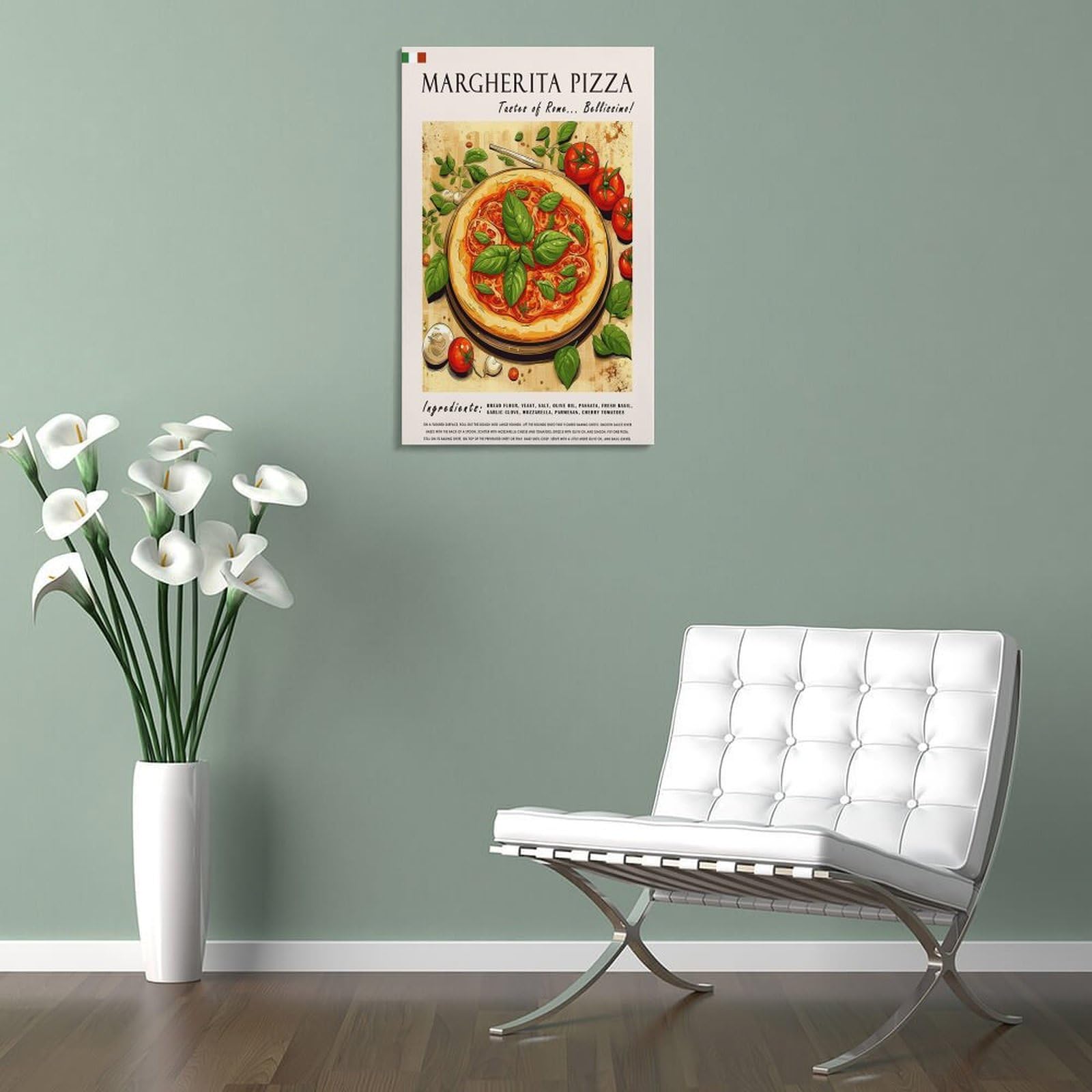 FUPMTKLT Italienisches Margherita-Pizza-Poster, Retro-Restaurant-Poster, italienische Küche, Esszimmer, Poster, 1 Leinwand-Poster, Schlafzimmerdekoration, Landschaft, Büro, Raumdekoration, Geschenk,