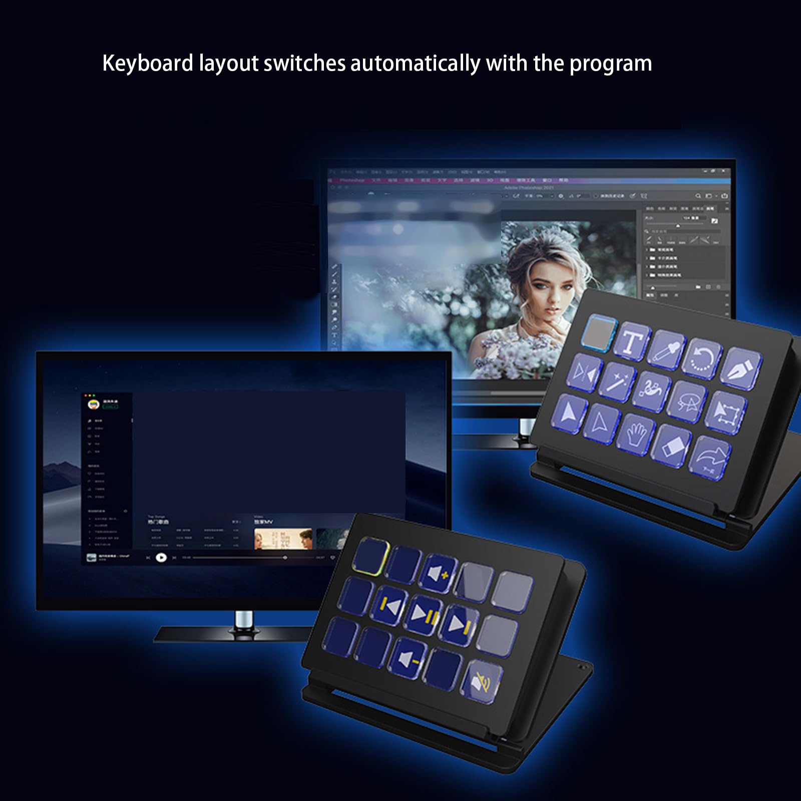 Dynamische LCD Tastatur mit 15 Tasten für Streaming, Alternative Befehlszentralen für Gaming, Live Übertragungen, Videobearbeitung, LCD Tastatur